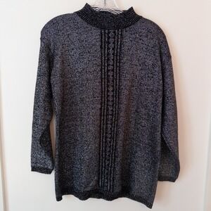 Vintage Black Silver Metallic‎ Sweater Womens Petite M Sparkle Holiday Party 90s